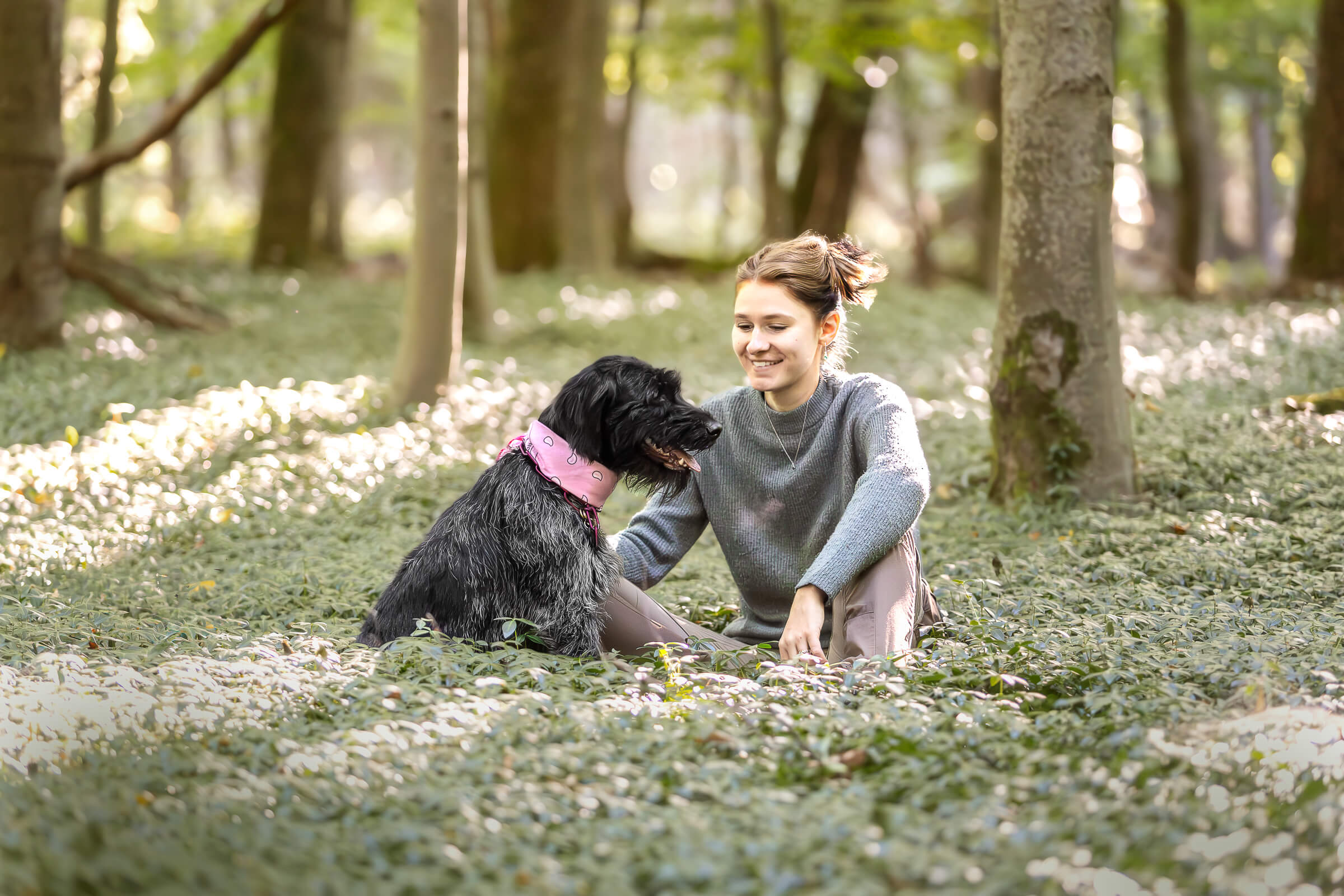 Ruhiger Moment zwischen Mensch und Hund in der Natur